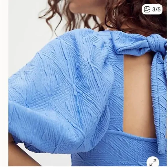 Free People Violet Mini Dress Size Large Sky Blue Puff Sleeve Babydoll Coquette - Picture 8 of 14